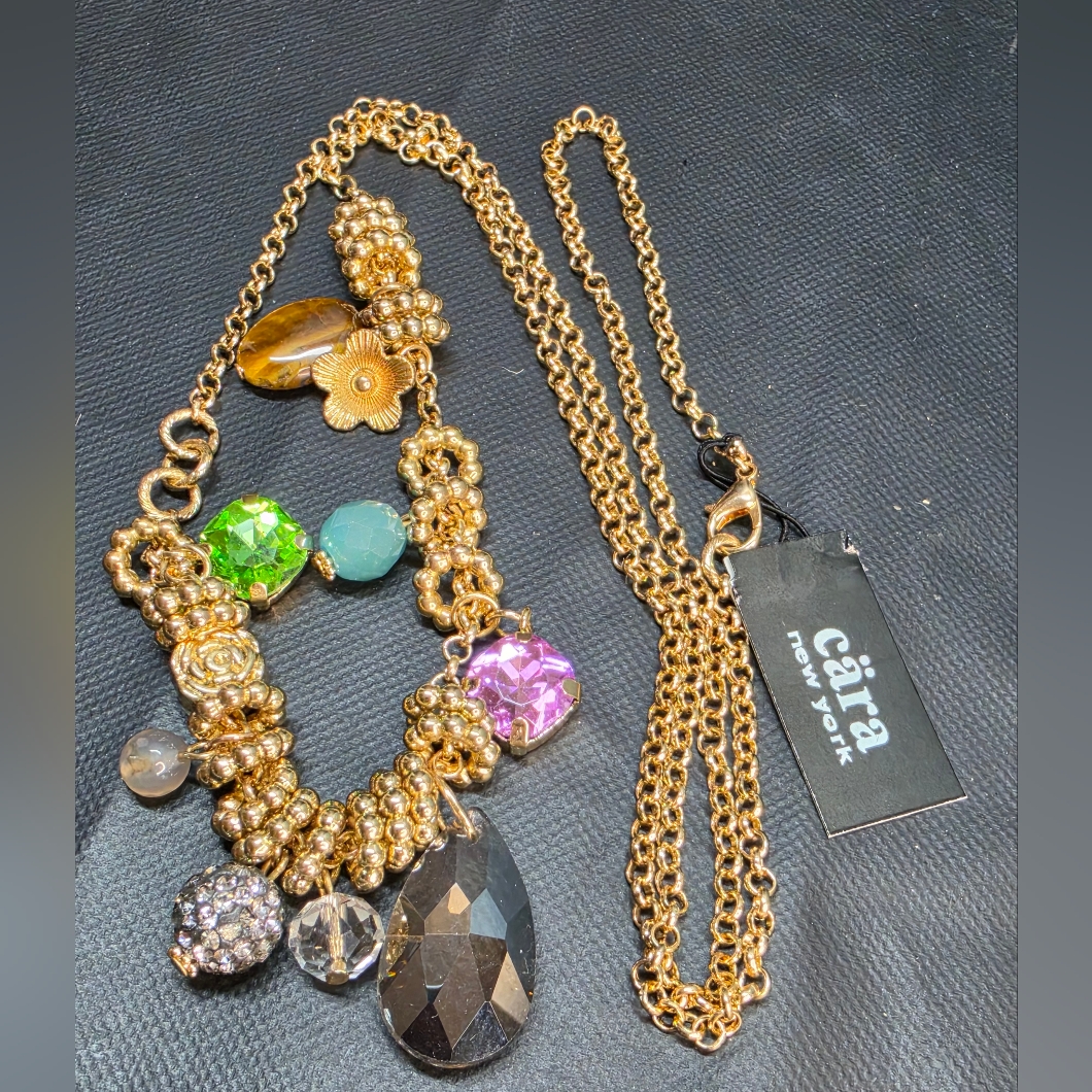 Cara Ny Gold Charm Necklace Multicolor Rhinestone 32